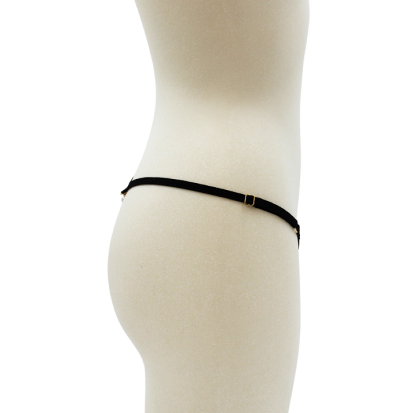 String noir avec bijou perle & strass dorés 